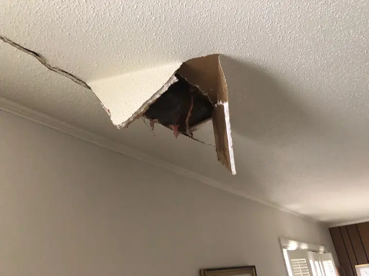 Ceiling collapse from a roof leak