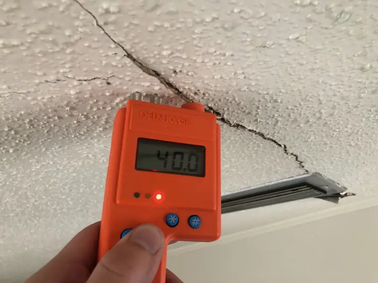 Moisture mapping along a ceiling crack